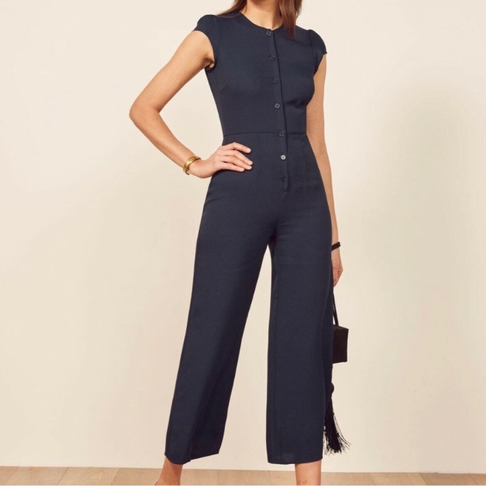 Reformation Navy Jumpsuit Wide leg Romper